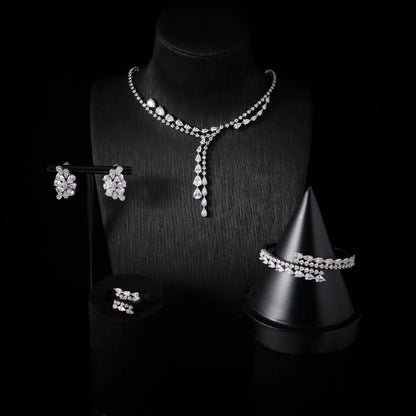 Elegant White Crystal Necklace & Earrings 40 cm Gift