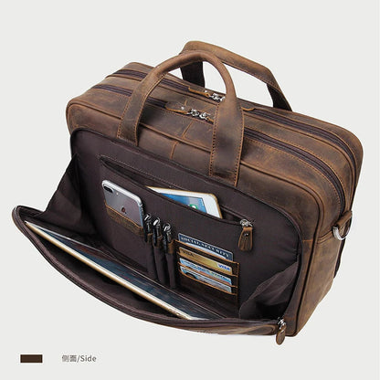 Coffee Leather Business Laptop Bag 17" with Shoulder Strap