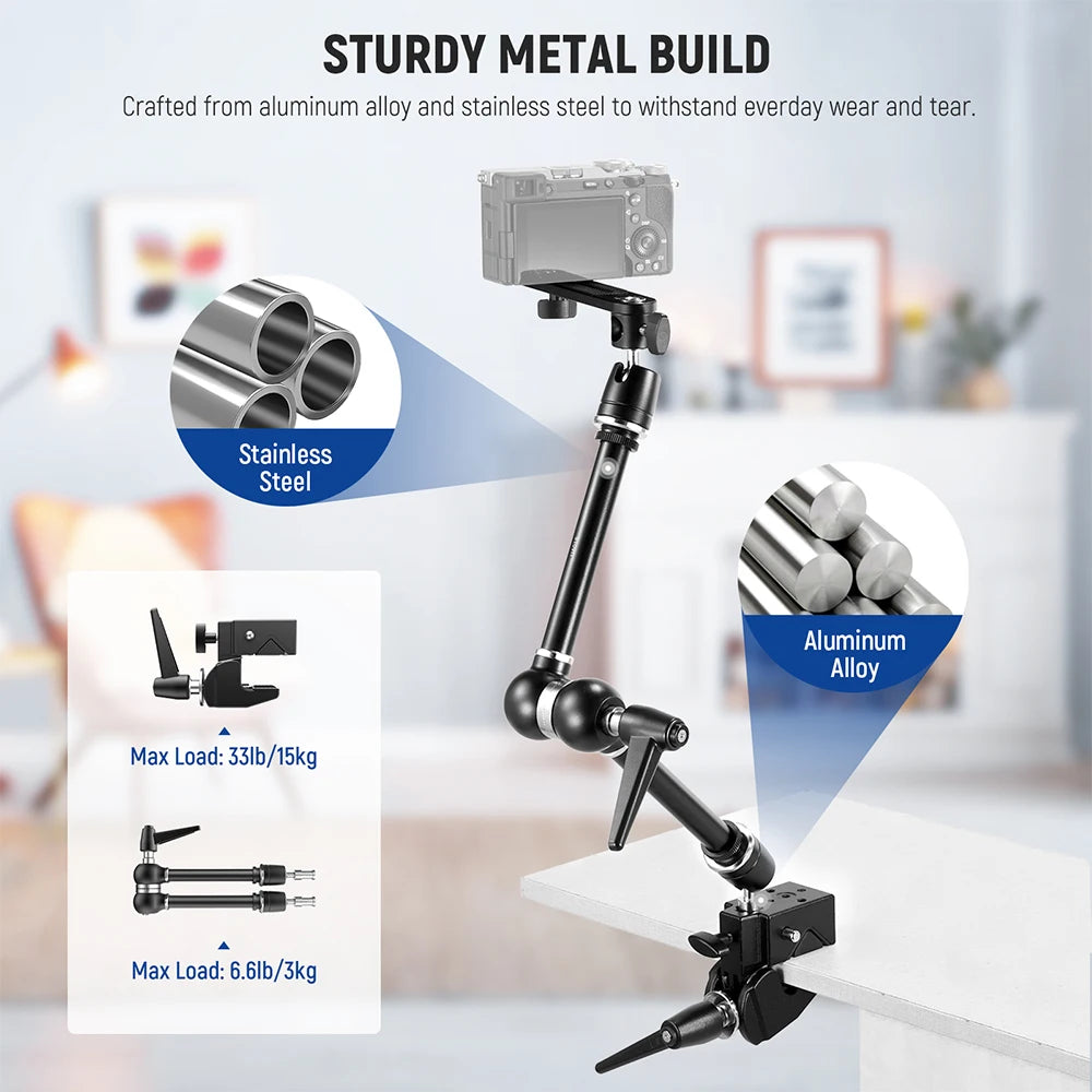 21 Inch Adjustable Magic Arm with Super Clamp for Cameras