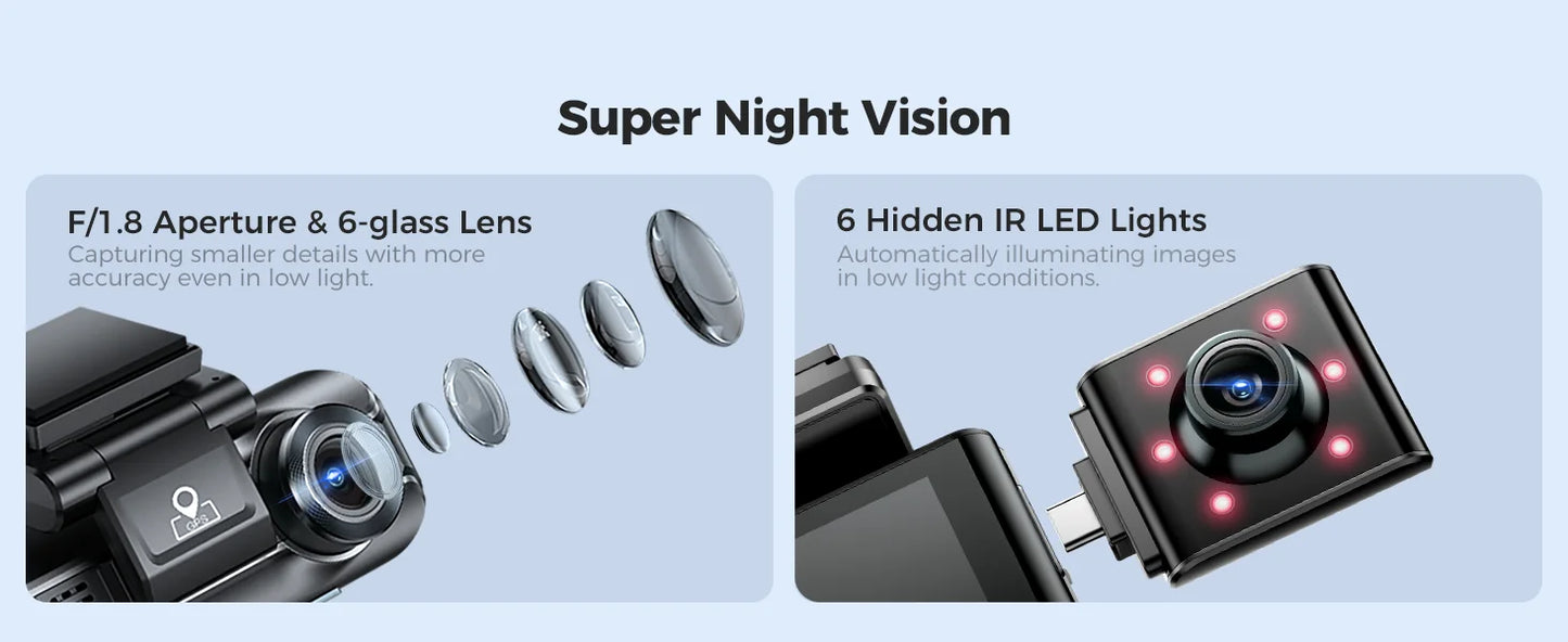 Smart 3-Channel Dash Camera Night Vision