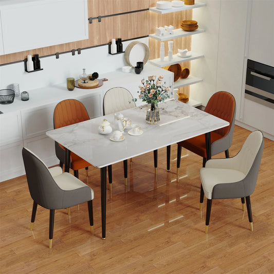 Glossy White Marble Dining Table 4–6 Seat with Metal Frame