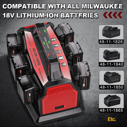 Simultaneous 6-Slot Quick Charger for Milwaukee M18 Batteries