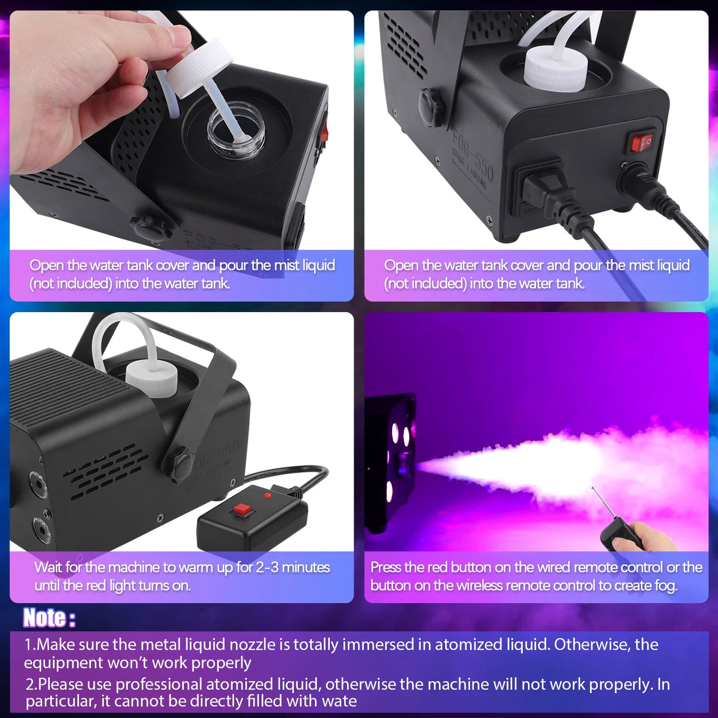 4 Piece Fog Machine Set with Colourful LED Stage Lighting