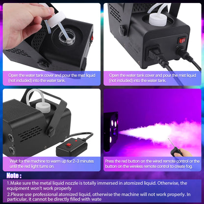4 Piece Fog Machine Set with Colourful LED Stage Lighting