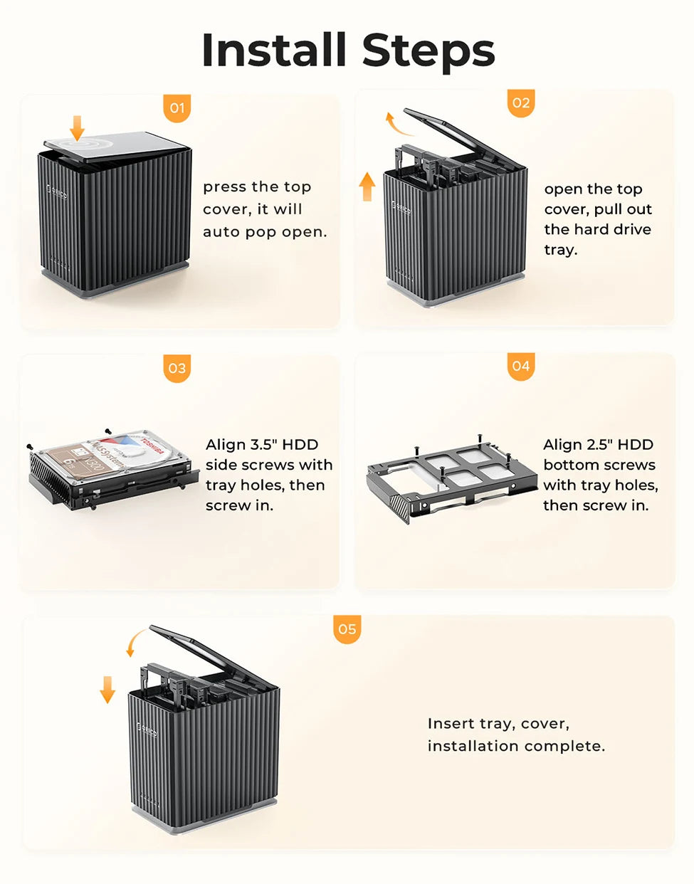 5 Bay SATA Hard Drive Dock USB-C External Storage