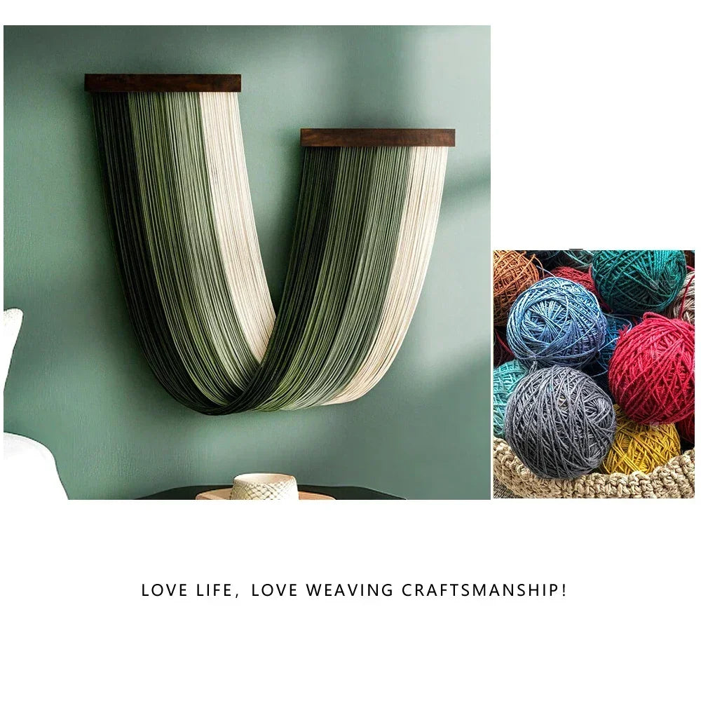 Green Boho Tassel Wall Tapestry Hand Woven Curtain Decor