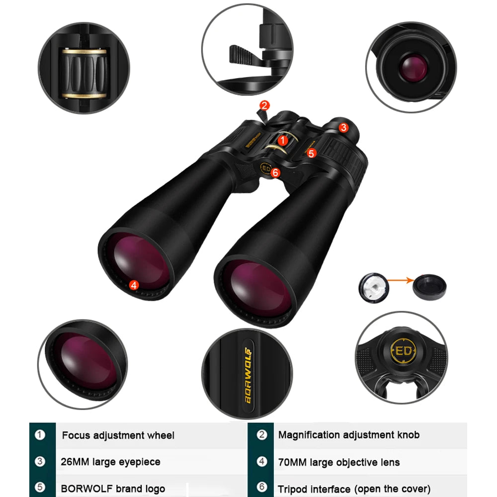 High Magnification 25-75x70 Telescope Binoculars Ultra Clear