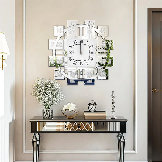 60cm Decorative Crystal Diamond Wall Clock Silver