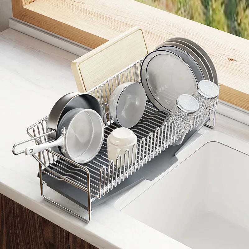 1 Layer Dish Drying Rack with Drainboard & Utensil Holder