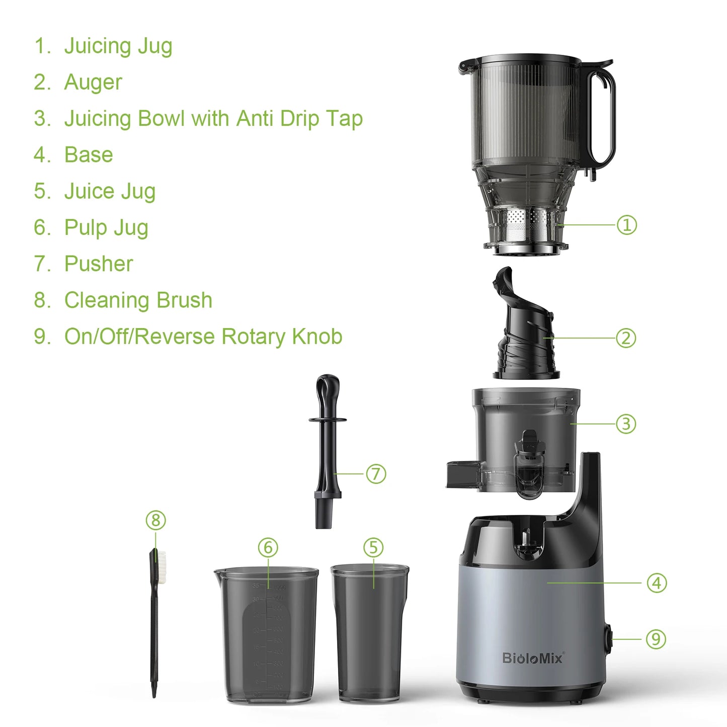 Cold Press Juicer with 130mm Wide Feed Chute