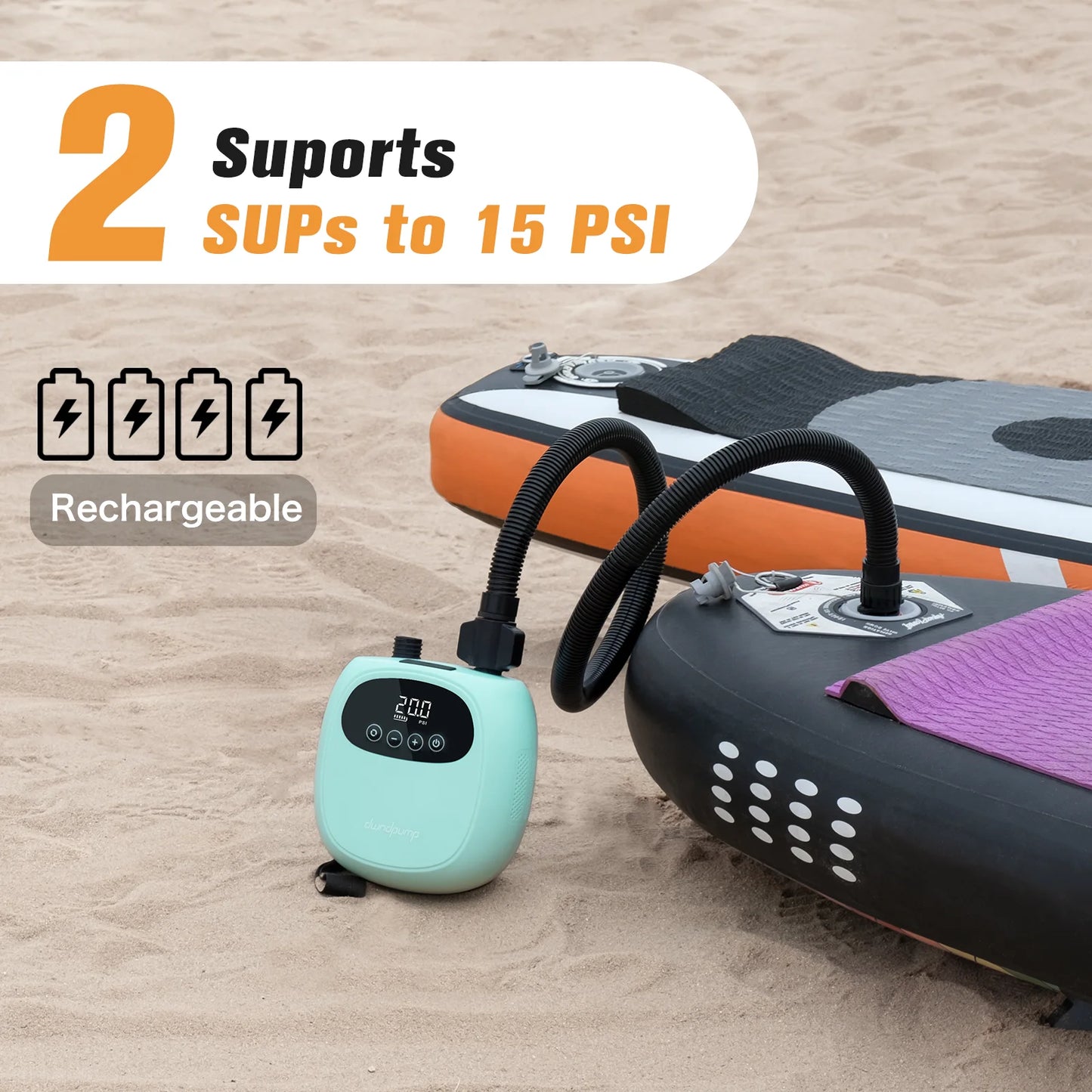 Inflatable Paddle Board Pump with 2600mAh Battery for Fast Inflation