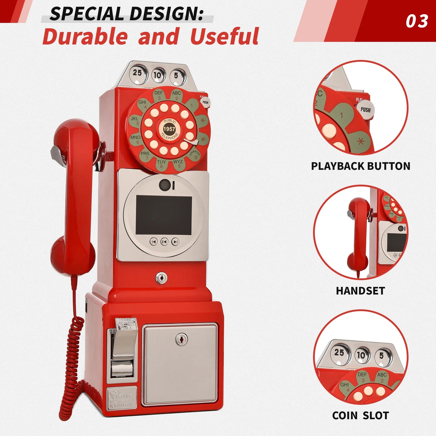 Red Retro Video Guestbook Phone with Audio Recording