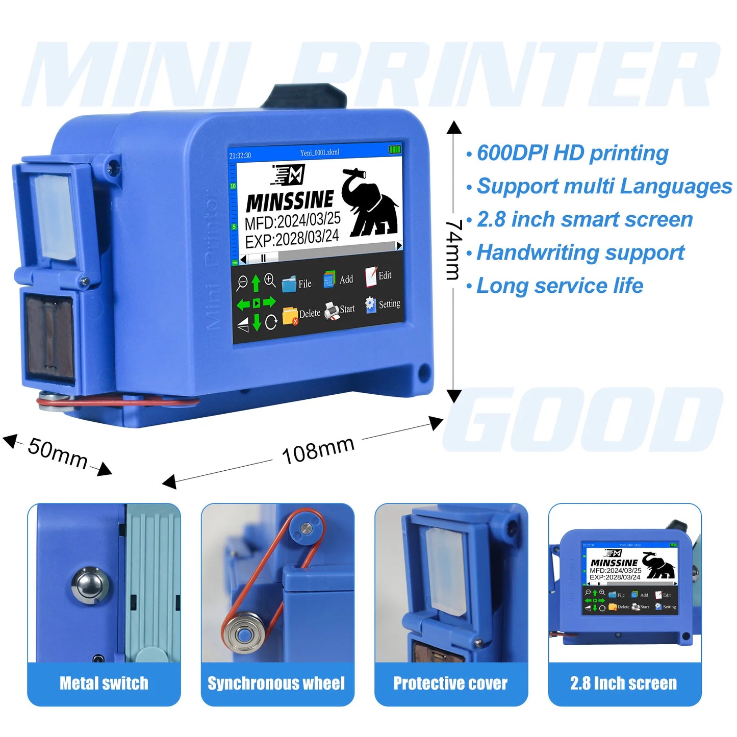 Portable Handheld Inkjet Printer QR Barcode Date Coder