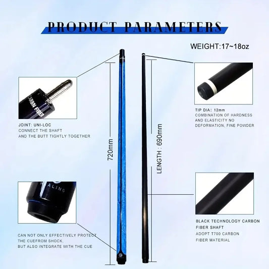 Red 3K Carbon Fiber Pool Cue 11.8mm Low Deflection