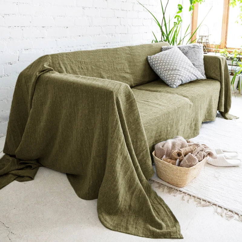 Sofa Slipcover Soft Couch Cover Avocado Linen