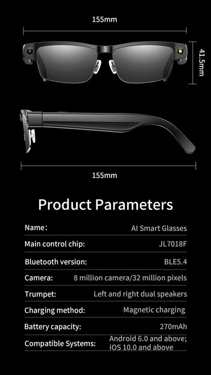 Smart Video Recording Glasses with 8MP Camera
