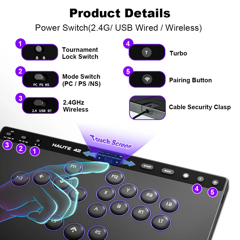 Wireless Leverless Fighting Game Controller with Touch Controls
