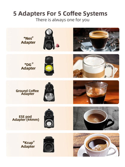 5-in-1 Coffee Machine Capsule Pod Ground Coffee Grey
