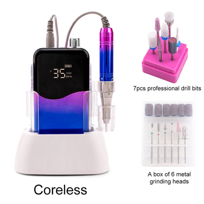 Rechargeable Nail Drill with Desktop Base 35K RPM Blue