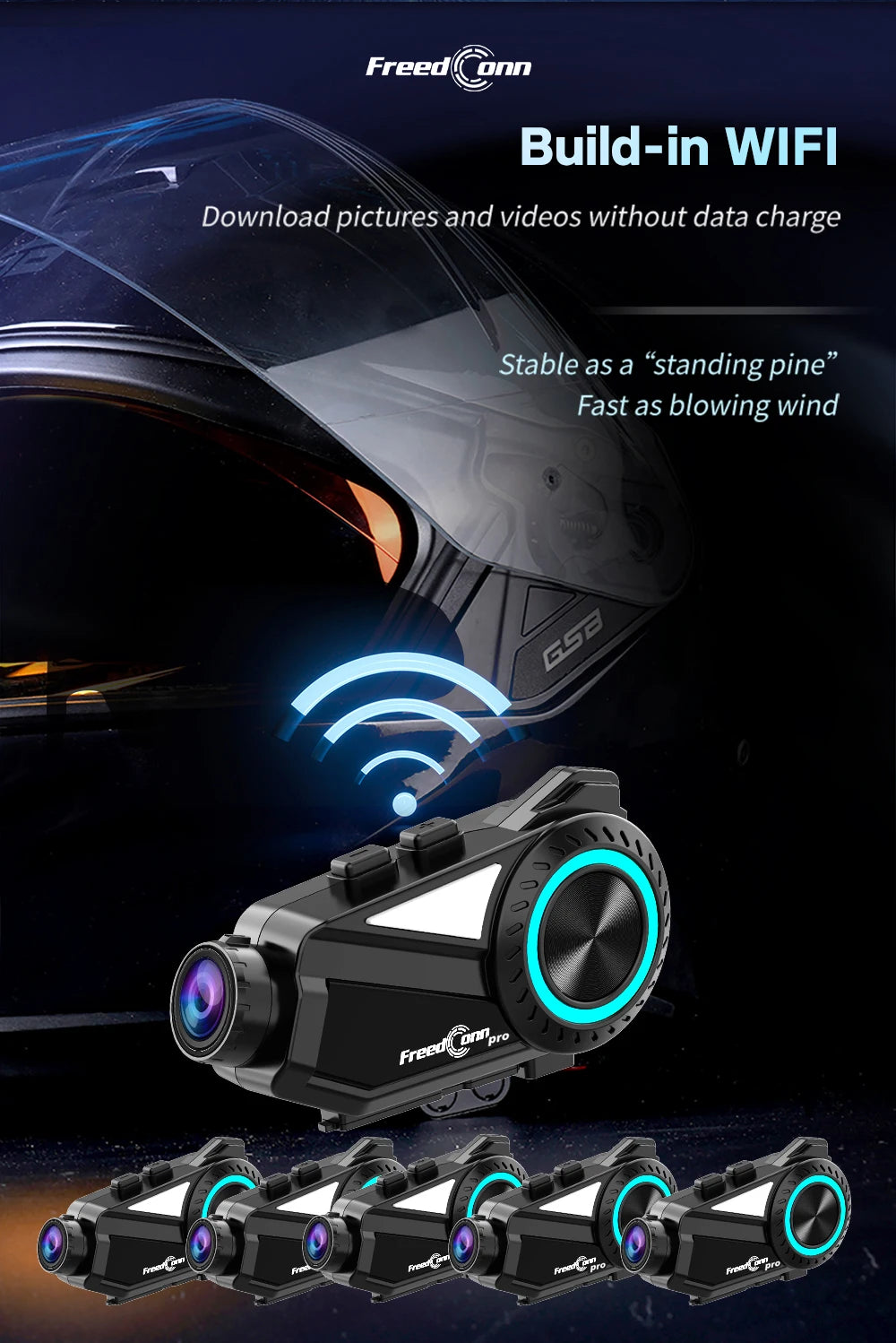 Motorbike Helmet Intercom 1440P DVR 2 Sets