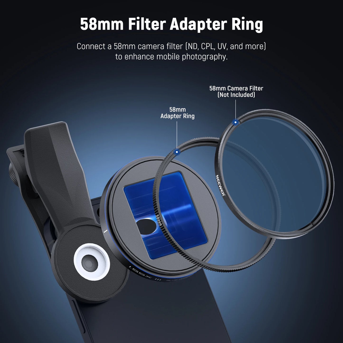 1.55x Blue Anamorphic Phone Lens with 17mm Clip