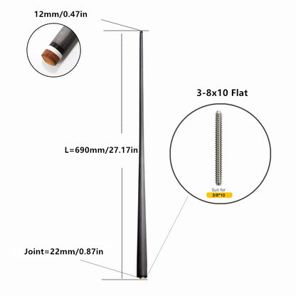 8x10 Carbon Fiber Pool Cue Shaft Low Deflection
