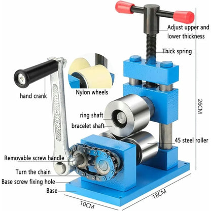 Hand Crank Ring Bender Tool with Rubber Rollers