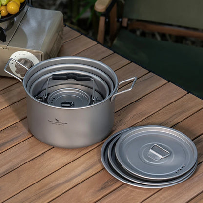 Portable 4-Piece Titanium Cookware for Outdoor Camping