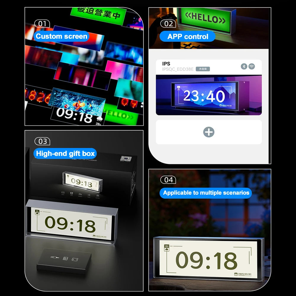 RGB Quantum Clock Night Light with APP and IPS Display
