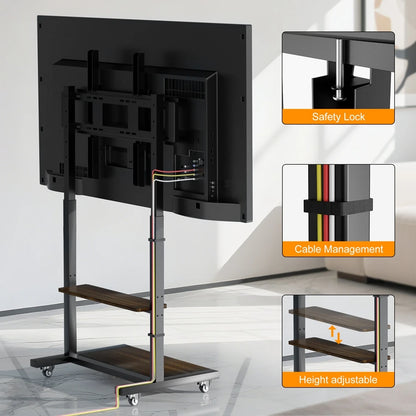 Portable Rolling TV Stand with Shelves 40–100 Inch