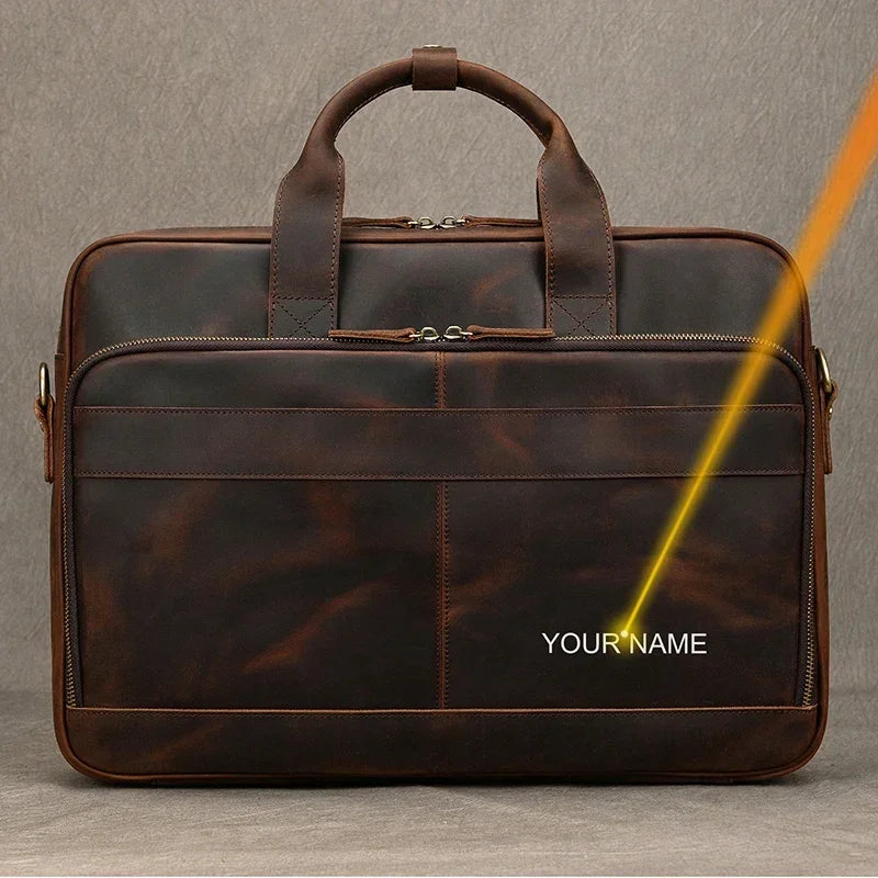44cm Leather Laptop Briefcase Laser Engraved Tote Bag