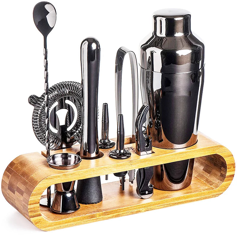 Gunmetal Black Cocktail Shaker Set with Tool Stand
