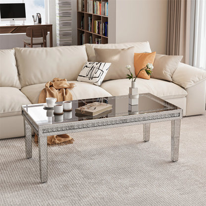 Modern Mirrored Coffee Table Crystal Inlay Silver Centre Table