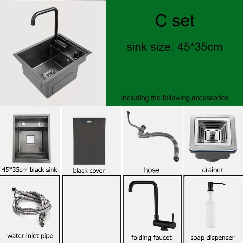 Small Kitchen Sink 45x35cm Matte Black with Tap