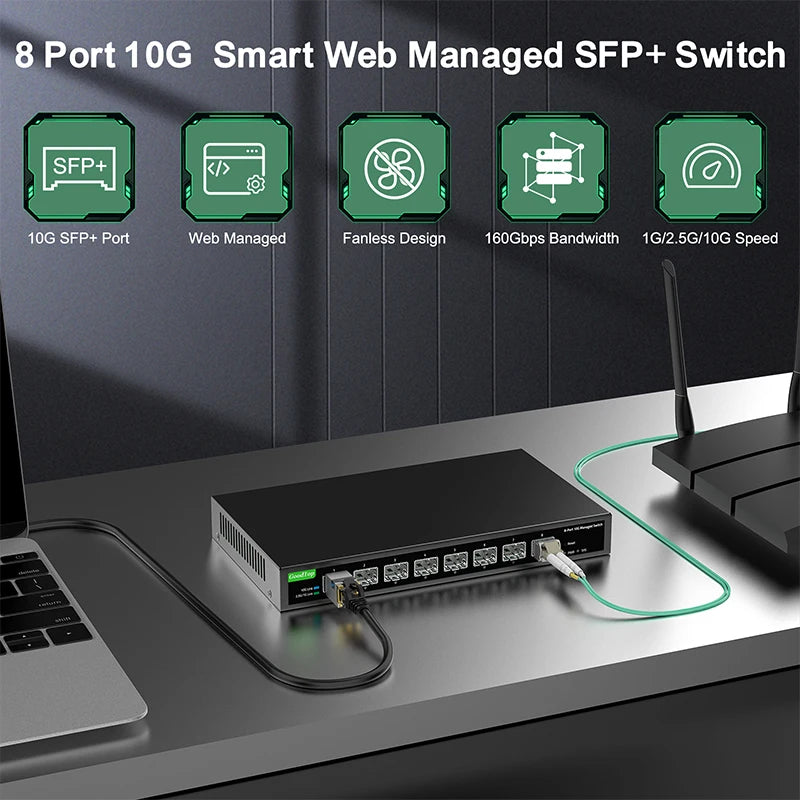 10Gb SFP+ Ethernet Switch 8 Port Smart Web Managed