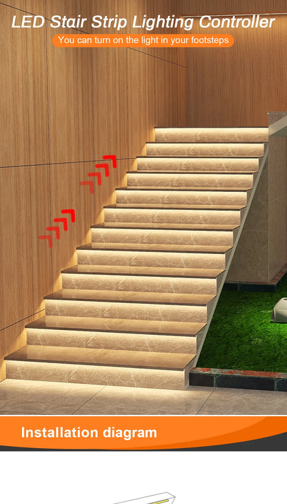 PIR LED Stair Light Strip Kit 8 Warm White Steps