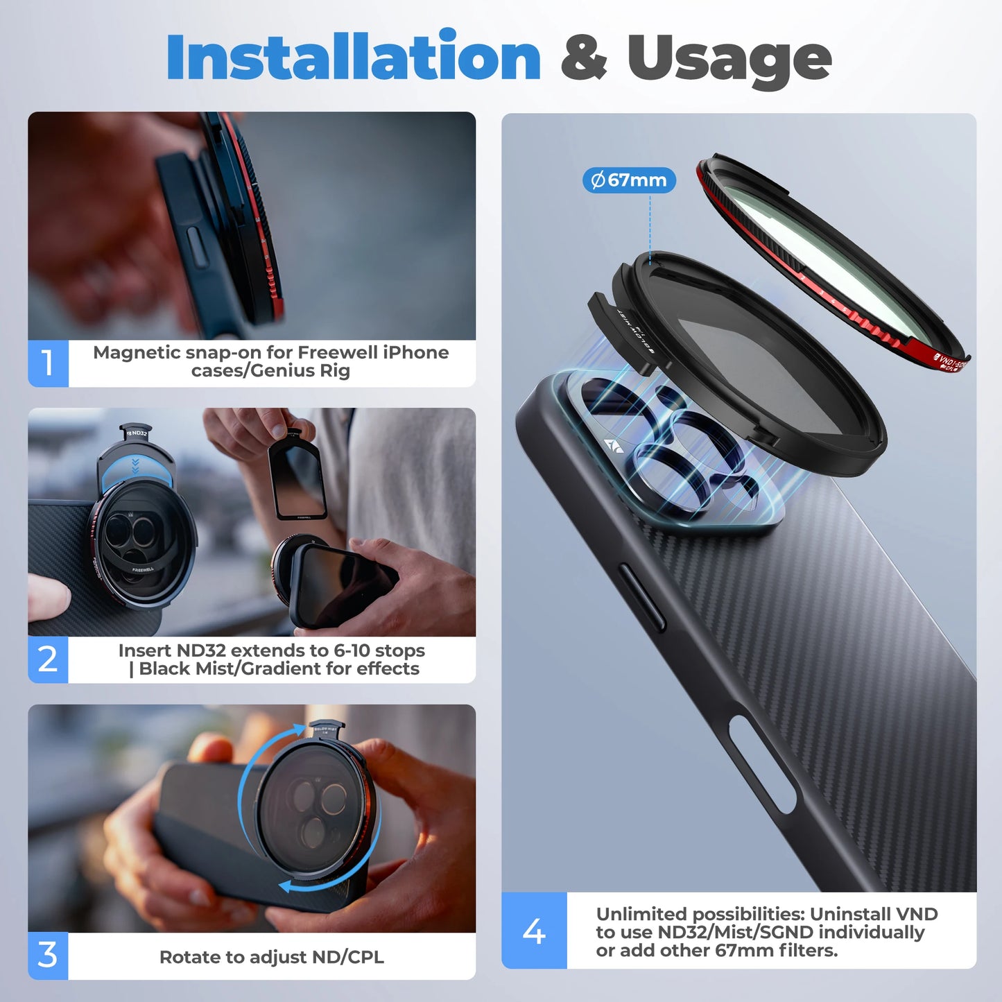Hybrid Magnetic Variable ND CPL Filter for iPhone
