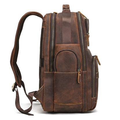 Business Leather Laptop Backpack Double Layer