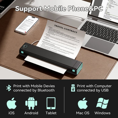 Portable A4 Thermal Printer Wireless Bluetooth for Phone & PC