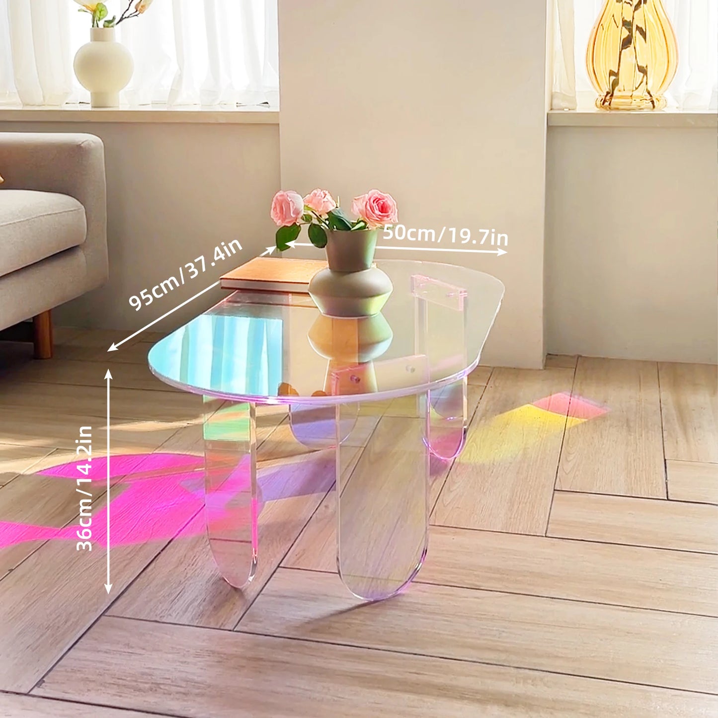 Iridescent Acrylic Coffee Table 95cm Modern Side Table