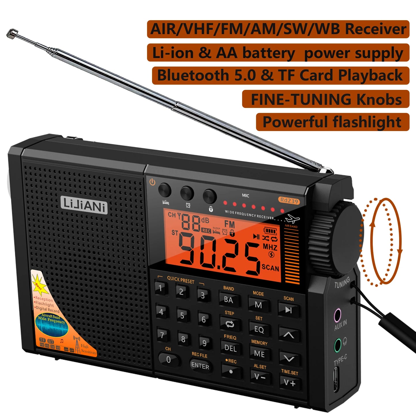 Rechargeable Portable Radio Bluetooth MP3 Player and Torch