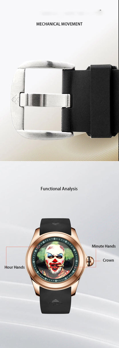 Black Automatic Luxury Watch with Bubble Dial 46mm