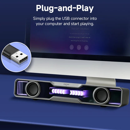 White Mini Computer Speakers Soundbar USB Bluetooth 5.4