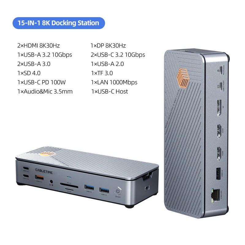 15in1 USB-C Hub 8K Display Ethernet PD Charging