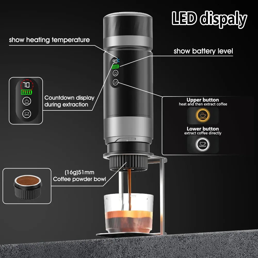 3in1 Portable Espresso Coffee Machine Digital Display