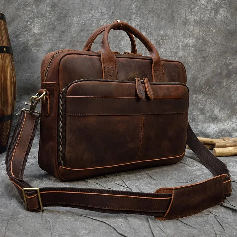 44cm Leather Laptop Briefcase Laser Engraved Tote Bag