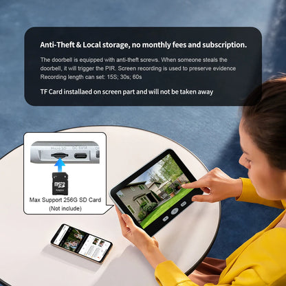Wireless Video Doorbell with 5" Screen & Two Way Talk