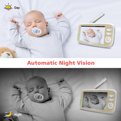 5 Inch Baby Monitor Camera 2-Way Audio 3X Zoom