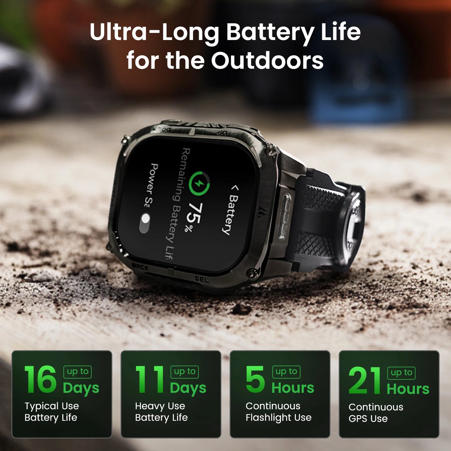 Tactical Smartwatch with GPS 5ATM Waterproof