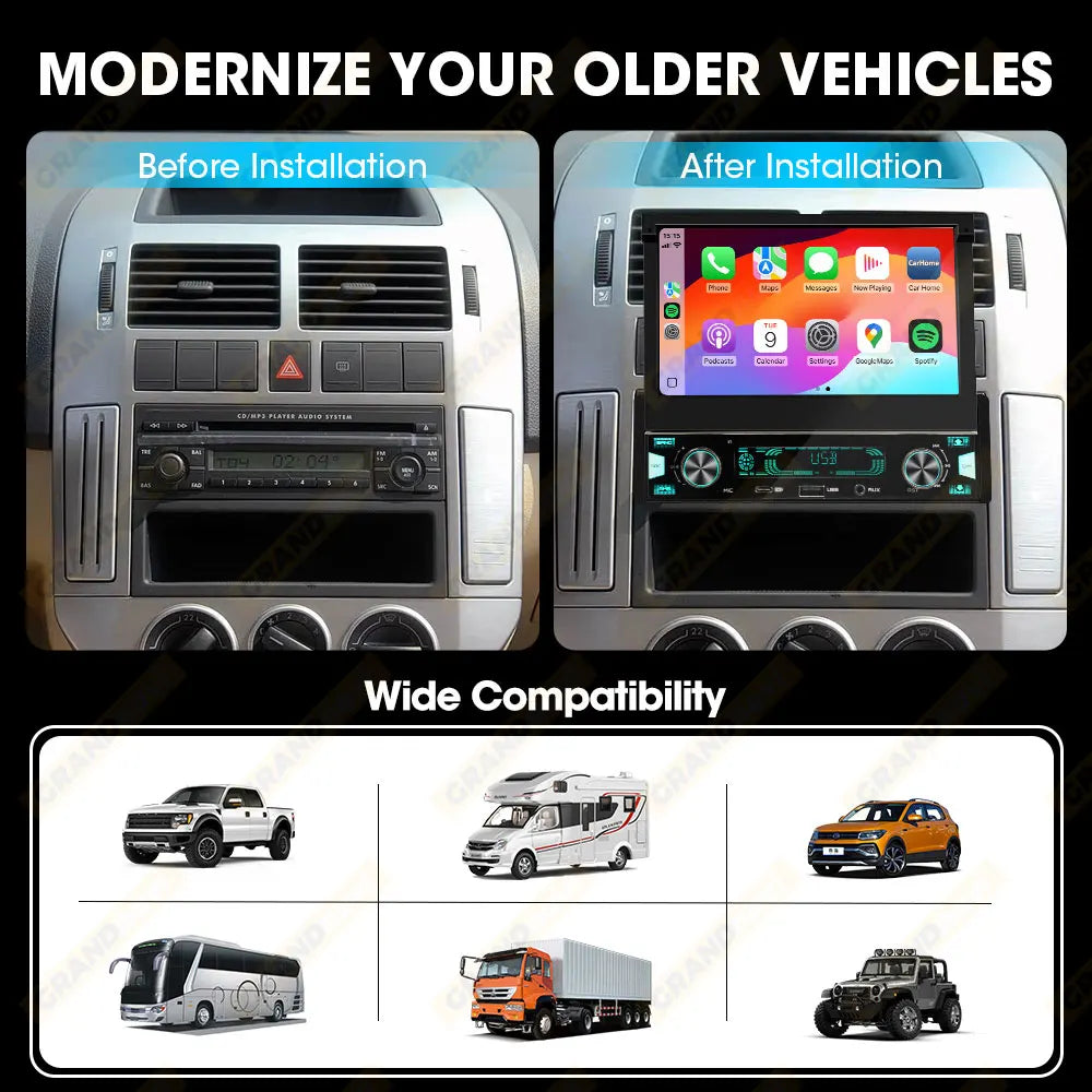 7-Inch Retractable Car Stereo with Wireless CarPlay